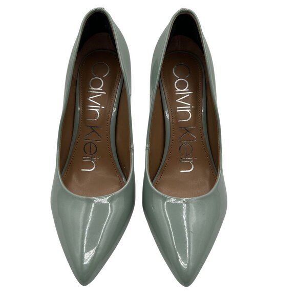 Calvin Klein Gayle Womens 7 Patent Leather Aqua Pointed Toe Dress Pump Timeless - Picture 5 of 16